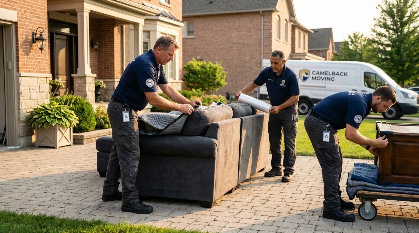 Large estate moving crew wrapping furniture in Mabank, TX